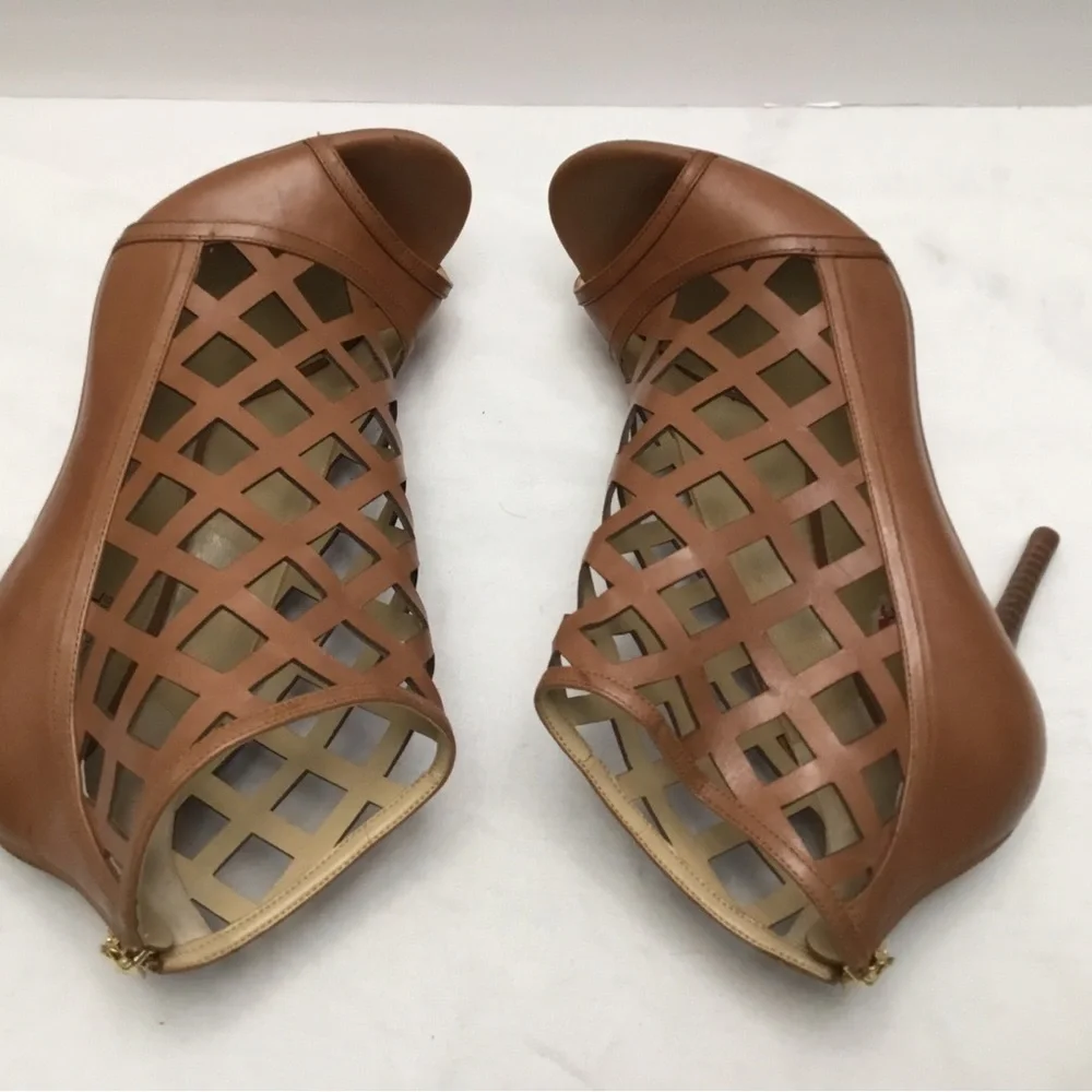 Michael Kors tan High Heel Peep-Toe Booties with Lattice Design - Picture 10 of 13
